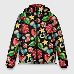 Куртка зимняя мужская Зимний праздничный орнамент, цвет: 3D-красный