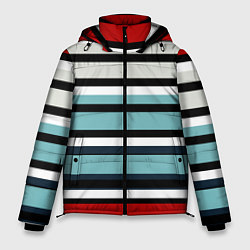 Куртка зимняя мужская Красные голубые и белые полосы, цвет: 3D-черный