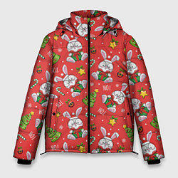 Куртка зимняя мужская Новогодний фон с кроликами, цвет: 3D-светло-серый