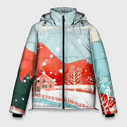 Куртка зимняя мужская Зимние новогодние горы, цвет: 3D-красный