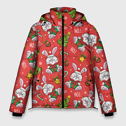 Куртка зимняя мужская Новогодний паттерн с кроликом, цвет: 3D-красный