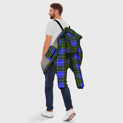 Мужская зимняя куртка Ткань Шотландка сине-зелёная / 3D-Светло-серый – фото 5