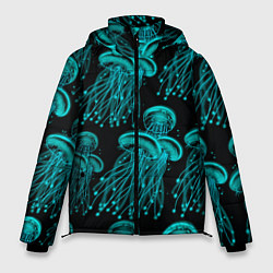 Куртка зимняя мужская Неоновые медузы, цвет: 3D-черный