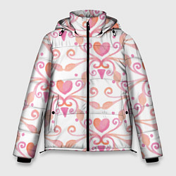 Куртка зимняя мужская Винтажные сердечки, цвет: 3D-черный