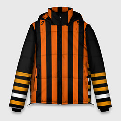 Куртка зимняя мужская Полосатый узор в красных оранжевых тонах на черном, цвет: 3D-черный