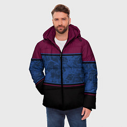 Куртка зимняя мужская Бордовый, синий мраморный и черный полосы, цвет: 3D-черный — фото 2