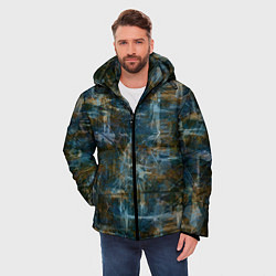 Куртка зимняя мужская Синий и коричневый абстрактный гранжевый, цвет: 3D-черный — фото 2