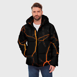 Куртка зимняя мужская Оранжевые трещины, цвет: 3D-красный — фото 2