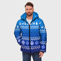 Куртка зимняя мужская Новогодний узор на синем фоне, цвет: 3D-светло-серый — фото 2
