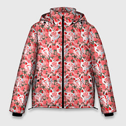 Куртка зимняя мужская Маски лисиц кицунэ и цветущая камелия, цвет: 3D-красный