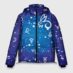 Куртка зимняя мужская Кролик символ 2023 на карте звездного неба, цвет: 3D-черный