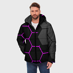 Куртка зимняя мужская Крупные неоновые соты, цвет: 3D-светло-серый — фото 2