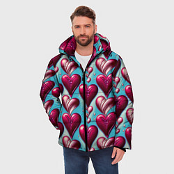 Куртка зимняя мужская Паттерн красные абстрактные сердца, цвет: 3D-красный — фото 2