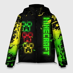 Куртка зимняя мужская Minecraft - неоновые логотипы, цвет: 3D-светло-серый
