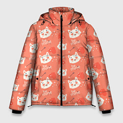 Куртка зимняя мужская Паттерн кот на персиковом фоне, цвет: 3D-черный