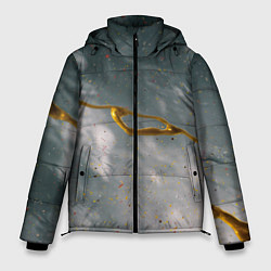Куртка зимняя мужская Абстрактный серо-белый туман и золотая краска, цвет: 3D-черный