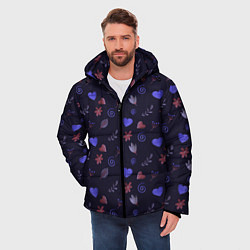 Куртка зимняя мужская Паттерн с сердечками и цветами, цвет: 3D-красный — фото 2