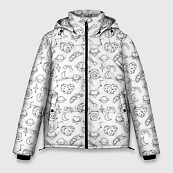 Куртка зимняя мужская Дудлы с темой любви и космоса, цвет: 3D-светло-серый