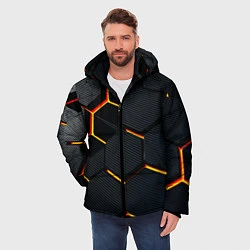 Куртка зимняя мужская Плиты стиль соты киберпанк, цвет: 3D-красный — фото 2