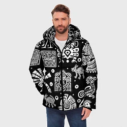 Куртка зимняя мужская Знаки племени Майя, цвет: 3D-черный — фото 2