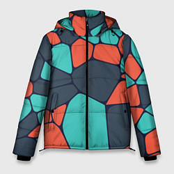 Куртка зимняя мужская Абстрактный паттерн из светло-синих, чёрный и оран, цвет: 3D-красный