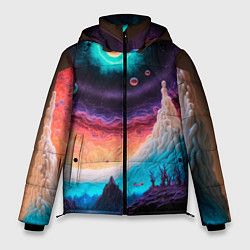 Куртка зимняя мужская Абстрактный кусок земли со снежным лесом и космосо, цвет: 3D-черный
