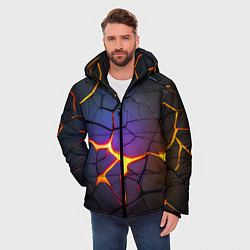 Куртка зимняя мужская Неоновые трещины - лава, цвет: 3D-черный — фото 2