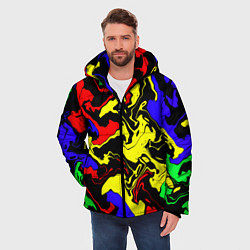 Куртка зимняя мужская Разводы цветных красок, цвет: 3D-черный — фото 2