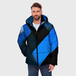 Куртка зимняя мужская Геометрия синие полосы, цвет: 3D-светло-серый — фото 2