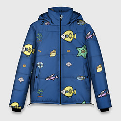Куртка зимняя мужская Паттерн - морской мир, цвет: 3D-черный