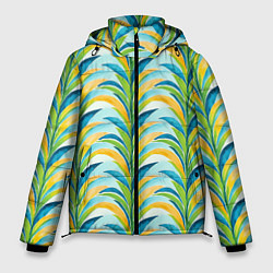 Куртка зимняя мужская Летний паттерн с листьями, цвет: 3D-черный