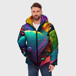 Куртка зимняя мужская Капли красок, нейросеть, цвет: 3D-светло-серый — фото 2