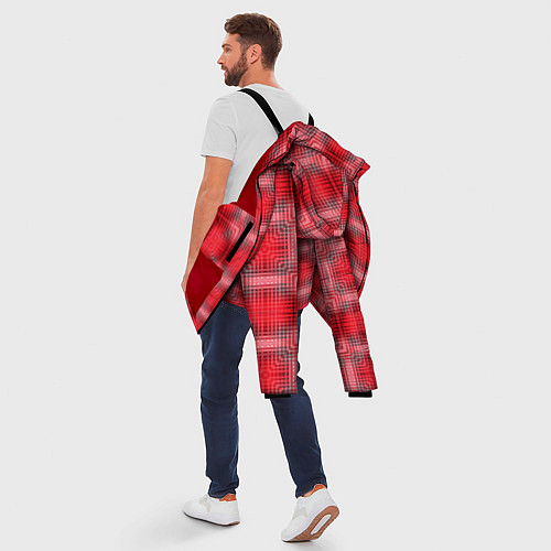 Мужская зимняя куртка Красный с белым клетчатый узор / 3D-Красный – фото 5