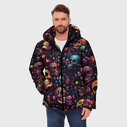Куртка зимняя мужская Россыпь разноцветных черепков, цвет: 3D-красный — фото 2