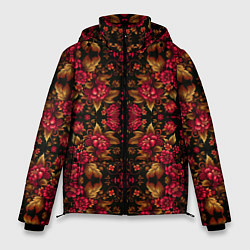 Куртка зимняя мужская Растительный паттерн под хохлому, цвет: 3D-черный