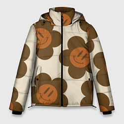 Куртка зимняя мужская Цветочки-смайлики ретро, цвет: 3D-светло-серый