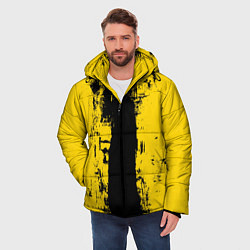Куртка зимняя мужская Вертикальная черно-желтая полоса Cyberpunk 2077, цвет: 3D-светло-серый — фото 2