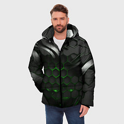 Куртка зимняя мужская Черные плиты и зеленая сетка, цвет: 3D-светло-серый — фото 2