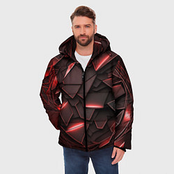 Куртка зимняя мужская Красные элементы с неоновым свечением, цвет: 3D-красный — фото 2
