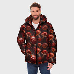 Куртка зимняя мужская Сочный узор из мухоморов, цвет: 3D-светло-серый — фото 2