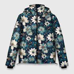 Куртка зимняя мужская Узор из весенних цветочков, цвет: 3D-черный