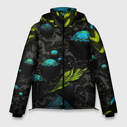 Куртка зимняя мужская Зеленые абстрактные листья, цвет: 3D-светло-серый