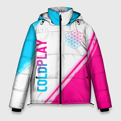 Куртка зимняя мужская Coldplay neon gradient style: надпись, символ, цвет: 3D-черный