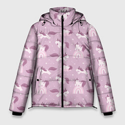 Куртка зимняя мужская Розовый паттерн с единорогом, цвет: 3D-светло-серый