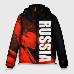 Куртка зимняя мужская Russia - белая надпись на красных брызгах, цвет: 3D-красный