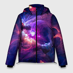 Куртка зимняя мужская Небула в космосе в фиолетовых тонах - нейронная се, цвет: 3D-черный