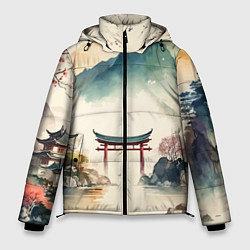 Мужская зимняя куртка Японский пейзаж - акварель