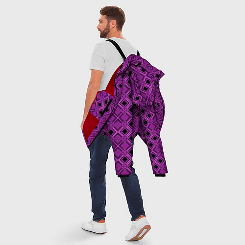 Мужская зимняя куртка Геометрический узор в пурпурных и лиловых тонах / 3D-Красный – фото 5