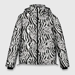 Куртка зимняя мужская Декоративные цветы на фоне зебры, цвет: 3D-светло-серый
