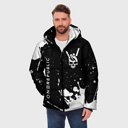 Куртка зимняя мужская OneRepublic и рок символ на темном фоне, цвет: 3D-черный — фото 2